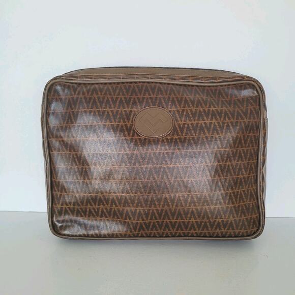 Valentino Handbags - Mario Valentino Bag Clutch Unisex Vintage Pouch Zip Italian Brown Logo Handbag